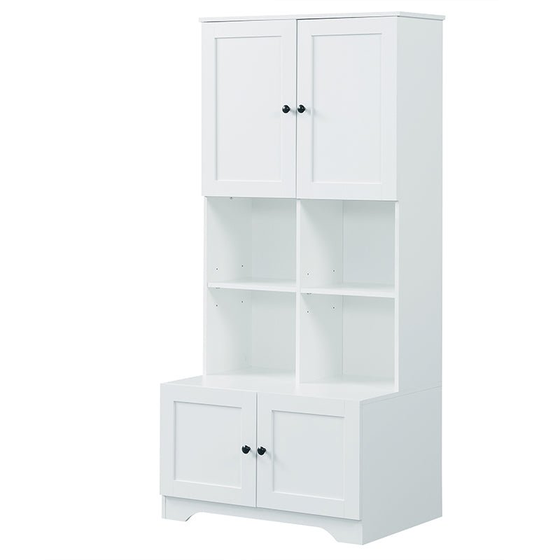 Bellemave® Freestanding Bathroom Storage Cabinet with 4 Doors, Adjustable Shelves and Open multi - layer Shelves - Bellemave