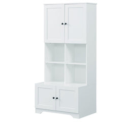 Bellemave® Freestanding Bathroom Storage Cabinet with 4 Doors, Adjustable Shelves and Open multi - layer Shelves - Bellemave
