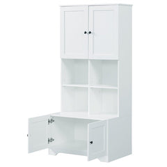 Bellemave® Freestanding Bathroom Storage Cabinet with 4 Doors, Adjustable Shelves and Open multi - layer Shelves - Bellemave