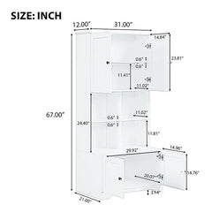 Bellemave® Freestanding Bathroom Storage Cabinet with 4 Doors, Adjustable Shelves and Open multi - layer Shelves - Bellemave