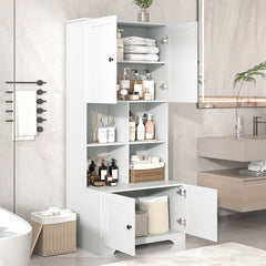 Bellemave® Freestanding Bathroom Storage Cabinet with 4 Doors, Adjustable Shelves and Open multi - layer Shelves - Bellemave