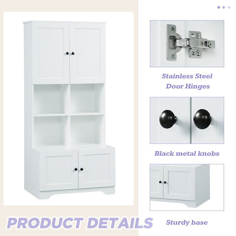 Bellemave® Freestanding Bathroom Storage Cabinet with 4 Doors, Adjustable Shelves and Open multi - layer Shelves - Bellemave