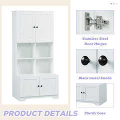 Bellemave® Freestanding Bathroom Storage Cabinet with 4 Doors, Adjustable Shelves and Open multi - layer Shelves - Bellemave
