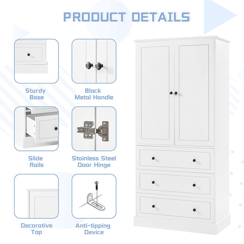 Bellemave® Freestanding Bathroom Storage Cabinet with Adjustable Shelves, Doors & 3 Large Drawers - Bellemave