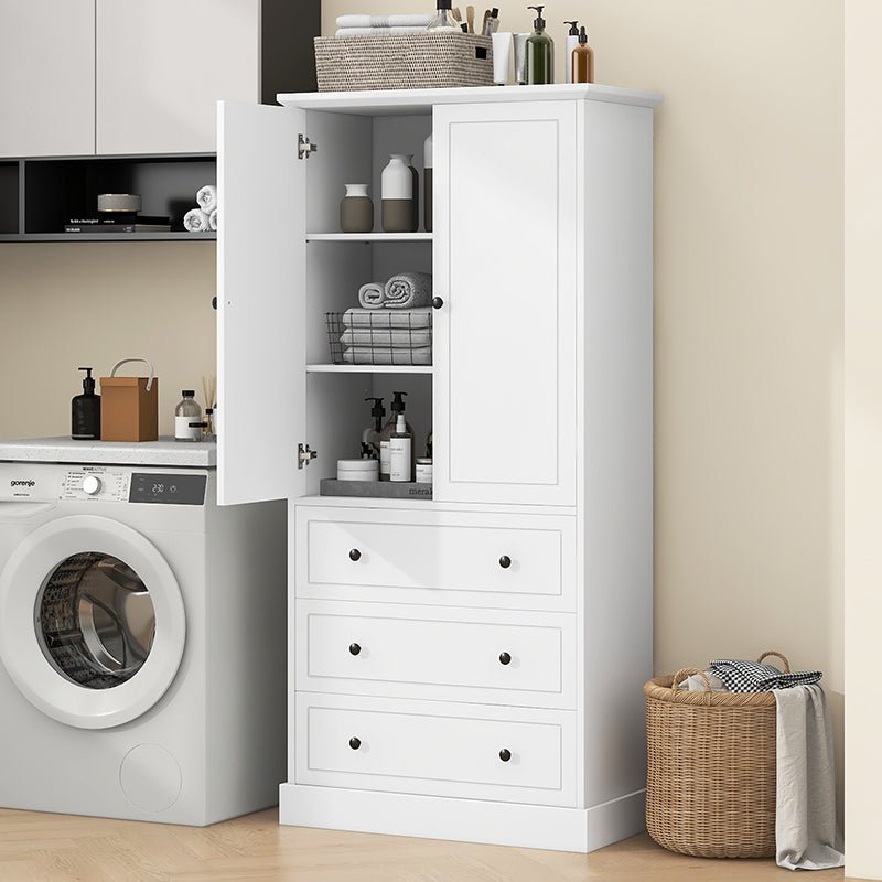 Bellemave® Freestanding Bathroom Storage Cabinet with Adjustable Shelves, Doors & 3 Large Drawers - Bellemave