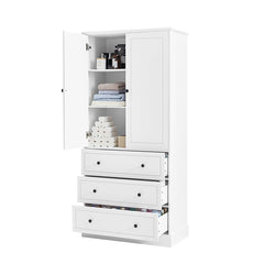Bellemave® Freestanding Bathroom Storage Cabinet with Adjustable Shelves, Doors & 3 Large Drawers - Bellemave