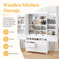 Bellemave® Freestanding Large Kitchen Pantry with 8 Door Shelves,3 Adjustable Shelves,7 Drawers& 8 Wine Racks - Bellemave