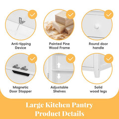 Bellemave® Freestanding Large Kitchen Pantry with 8 Door Shelves,3 Adjustable Shelves,7 Drawers& 8 Wine Racks - Bellemave