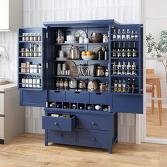 Bellemave® Freestanding Large Kitchen Pantry with 8 Door Shelves,3 Adjustable Shelves,7 Drawers& 8 Wine Racks - Bellemave