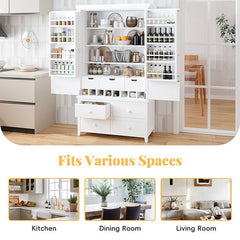 Bellemave® Freestanding Large Kitchen Pantry with 8 Door Shelves,3 Adjustable Shelves,7 Drawers& 8 Wine Racks - Bellemave