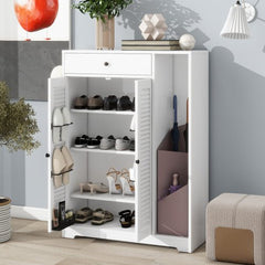 Bellemave® Freestanding Shoe Rack Organizer with 2 Shutter Door , Adjustable Storage Shelf & Top Drawer - Bellemave