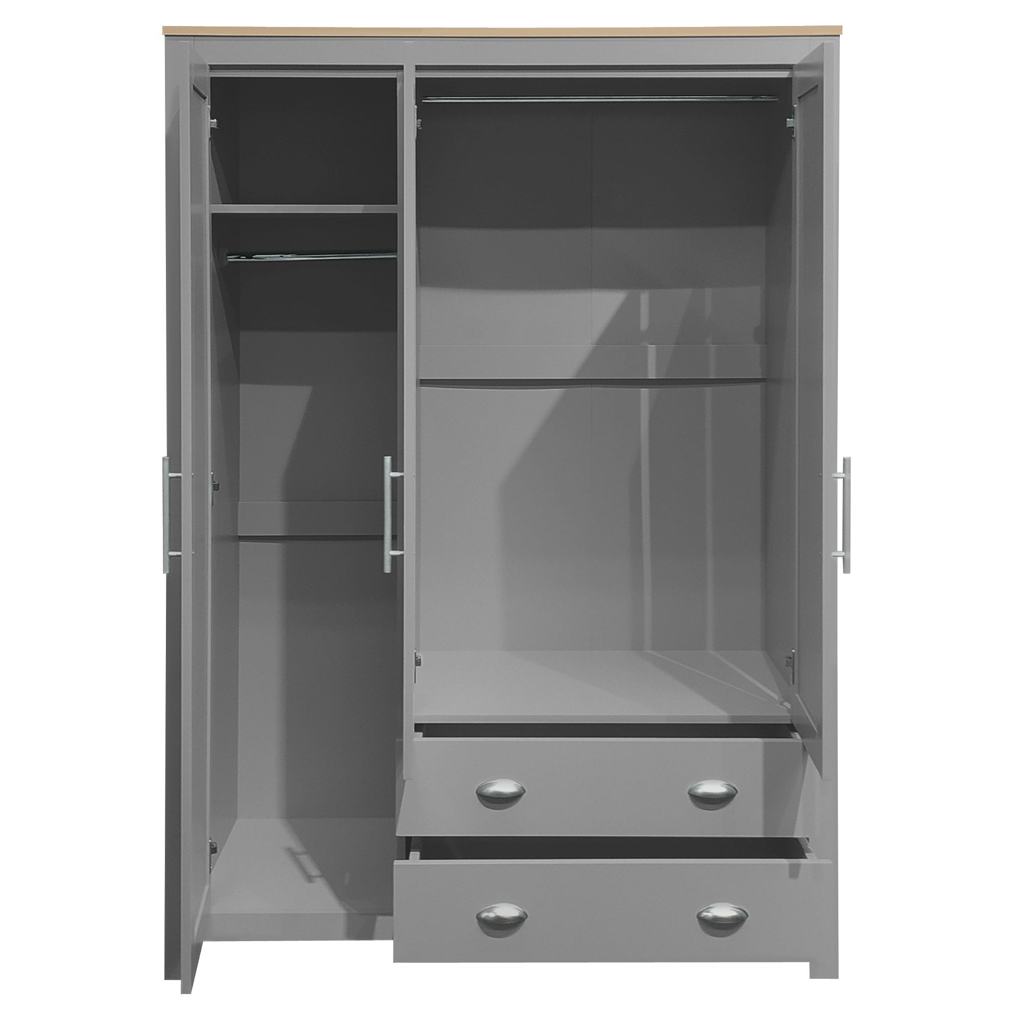 Bellemave® Freestanding Wooden Wardrobe Cabinet 67.9" H with 2 Hanging Rods, 2 Drawers & Shelves for Bedroom, Gray - Bellemave