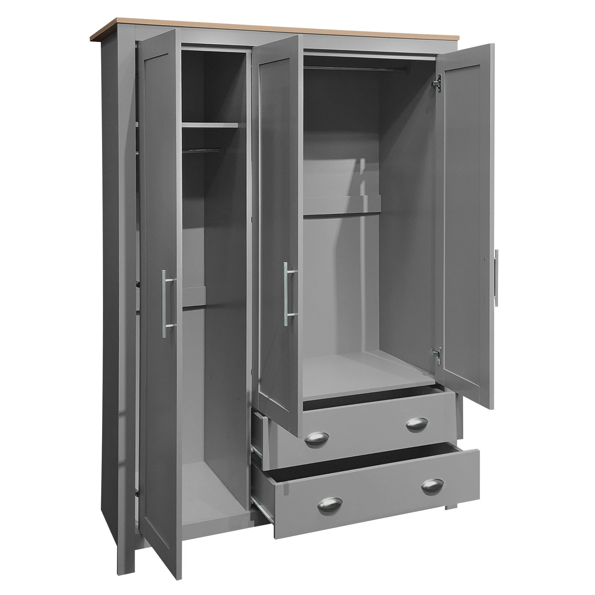 Bellemave® Freestanding Wooden Wardrobe Cabinet 67.9" H with 2 Hanging Rods, 2 Drawers & Shelves for Bedroom, Gray - Bellemave