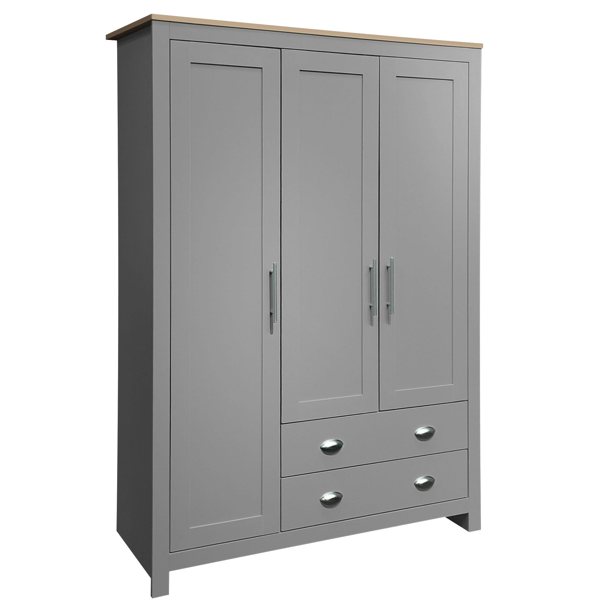Bellemave® Freestanding Wooden Wardrobe Cabinet 67.9" H with 2 Hanging Rods, 2 Drawers & Shelves for Bedroom, Gray - Bellemave