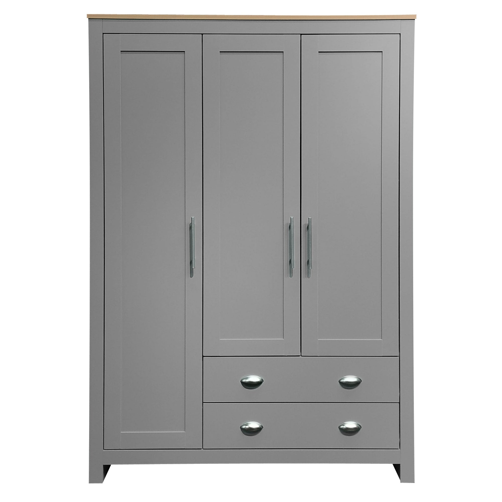 Bellemave® Freestanding Wooden Wardrobe Cabinet 67.9" H with 2 Hanging Rods, 2 Drawers & Shelves for Bedroom, Gray - Bellemave
