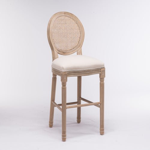 Bellemave® French Country Wooden Barstools Rattan Back with Upholstered Seating , Set of 2 - Bellemave
