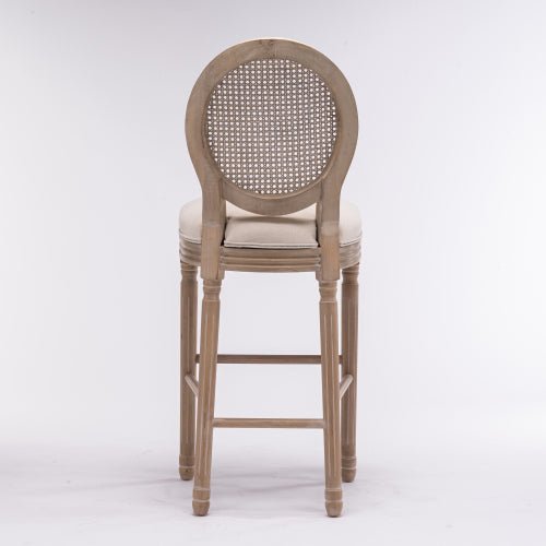 Bellemave® French Country Wooden Barstools Rattan Back with Upholstered Seating , Set of 2 - Bellemave