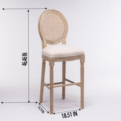 Bellemave® French Country Wooden Barstools Rattan Back with Upholstered Seating , Set of 2 - Bellemave