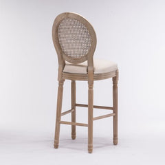 Bellemave® French Country Wooden Barstools Rattan Back with Upholstered Seating , Set of 2 - Bellemave