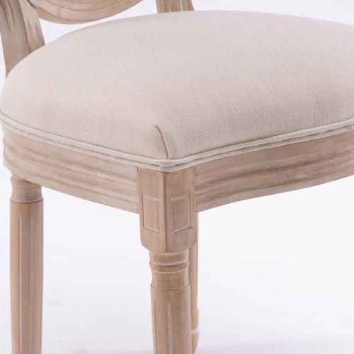 Bellemave® French Style Solid Wood Frame Linen Fabric Rattan Back Dining Chair,Set of 2 - Bellemave
