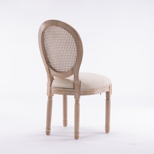 Bellemave® French Style Solid Wood Frame Linen Fabric Rattan Back Dining Chair,Set of 2 - Bellemave
