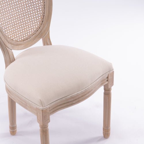 Bellemave® French Style Solid Wood Frame Linen Fabric Rattan Back Dining Chair,Set of 2 - Bellemave