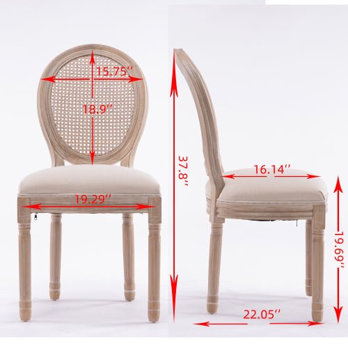 Bellemave® French Style Solid Wood Frame Linen Fabric Rattan Back Dining Chair,Set of 2 - Bellemave