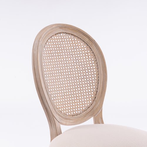 Bellemave® French Style Solid Wood Frame Linen Fabric Rattan Back Dining Chair,Set of 2 - Bellemave