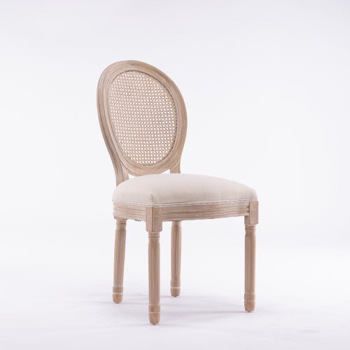 Bellemave® French Style Solid Wood Frame Linen Fabric Rattan Back Dining Chair,Set of 2 - Bellemave