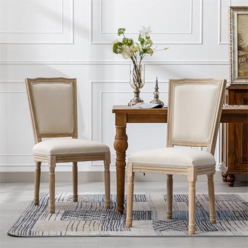 Bellemave® French Style Solid Wood Frame Linen Fabric Square Back Dining Chair,Set of 2 - Bellemave