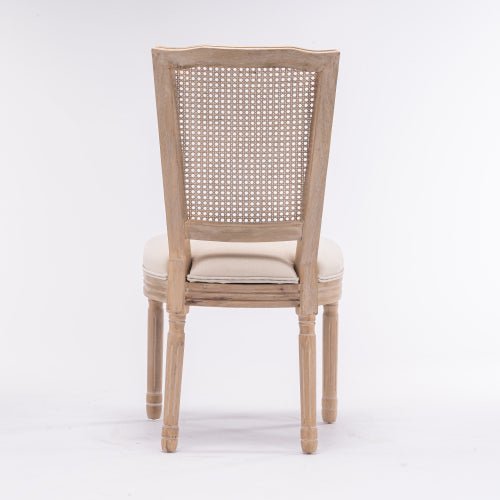 Bellemave® French Style Solid Wood Frame Linen Fabric Square Rattan Back Dining Chair,Set of 2 - Bellemave