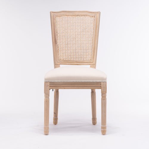 Bellemave® French Style Solid Wood Frame Linen Fabric Square Rattan Back Dining Chair,Set of 2 - Bellemave