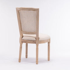 Bellemave® French Style Solid Wood Frame Linen Fabric Square Rattan Back Dining Chair,Set of 2 - Bellemave