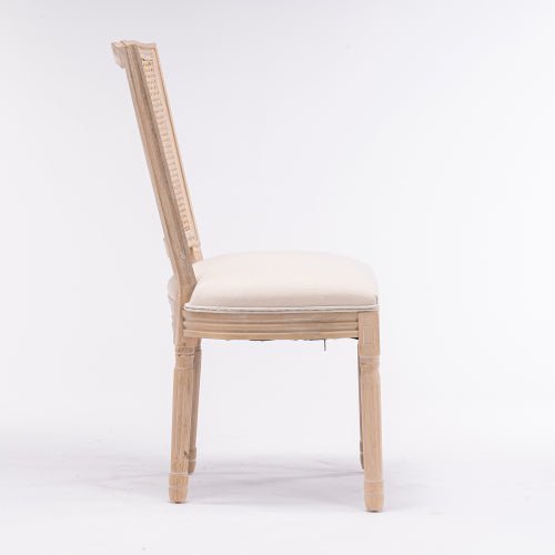 Bellemave® French Style Solid Wood Frame Linen Fabric Square Rattan Back Dining Chair,Set of 2 - Bellemave
