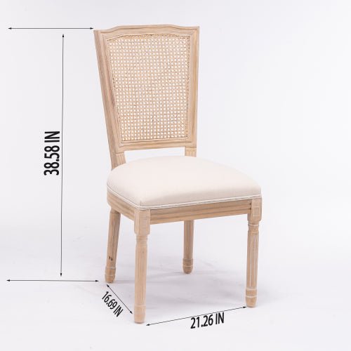 Bellemave® French Style Solid Wood Frame Linen Fabric Square Rattan Back Dining Chair,Set of 2 - Bellemave