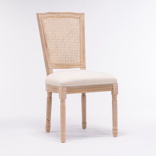 Bellemave® French Style Solid Wood Frame Linen Fabric Square Rattan Back Dining Chair,Set of 2 - Bellemave