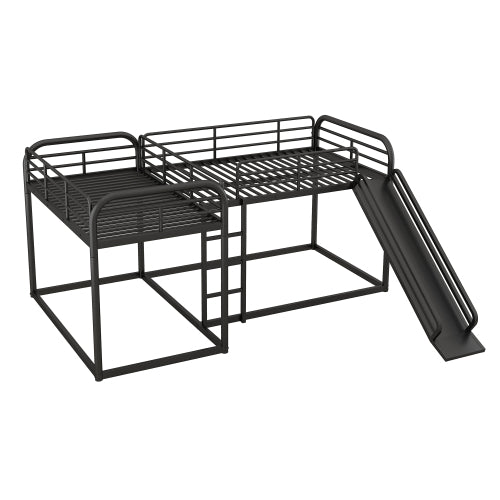 Bellemave® Full and Twin Size L - Shaped Bunk Bed with Slide and Short Ladder - Bellemave