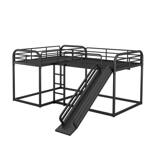 Bellemave® Full and Twin Size L - Shaped Bunk Bed with Slide and Short Ladder - Bellemave