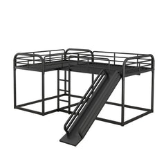 Bellemave® Full and Twin Size L - Shaped Bunk Bed with Slide and Short Ladder - Bellemave