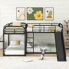 Bellemave® Full and Twin Size L - Shaped Bunk Bed with Slide and Short Ladder - Bellemave