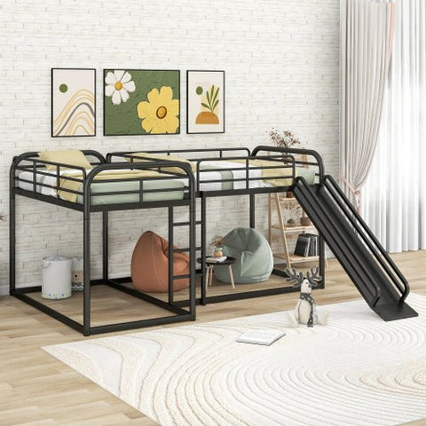 Bellemave® Full and Twin Size L-Shaped Bunk Bed with Slide and Short L