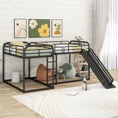 Bellemave® Full and Twin Size L - Shaped Bunk Bed with Slide and Short Ladder - Bellemave