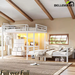 Bellemave® Full Bunk Bed with 8 Storage Drawers & Shelves, Built in Study Desk | Metal Bed with Hanging Rod & Detachable Hanging USB for Teens,Adults - Bellemave
