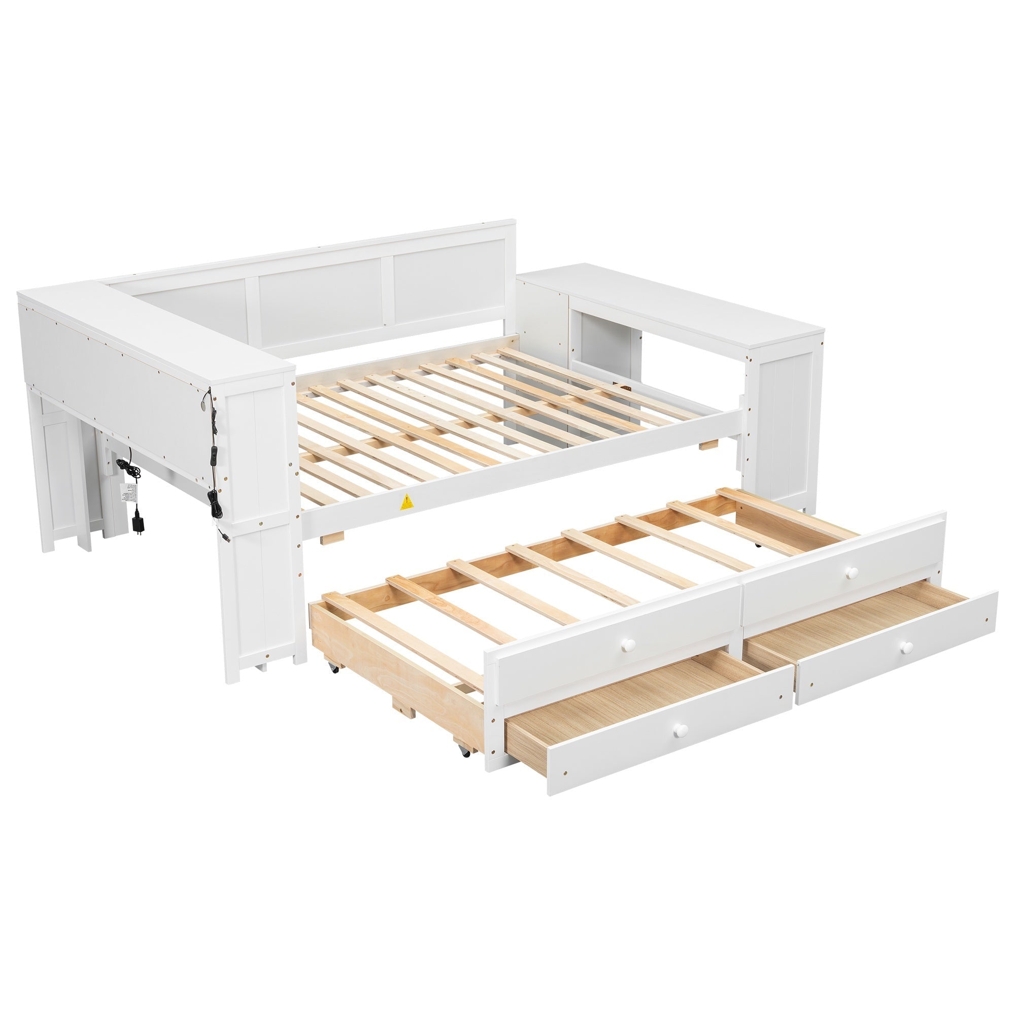 Bellemave® Full Corner Bed Frame, Full Size Captain beds with Storage Cabinets & Desk, Wood Daybed with Bookcase, Trundle & Drawers - Bellemave
