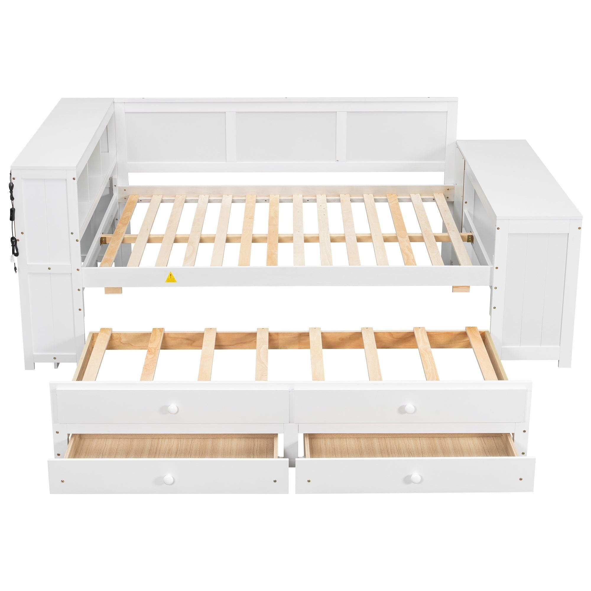 Bellemave® Full Corner Bed Frame, Full Size Captain beds with Storage Cabinets & Desk, Wood Daybed with Bookcase, Trundle & Drawers - Bellemave