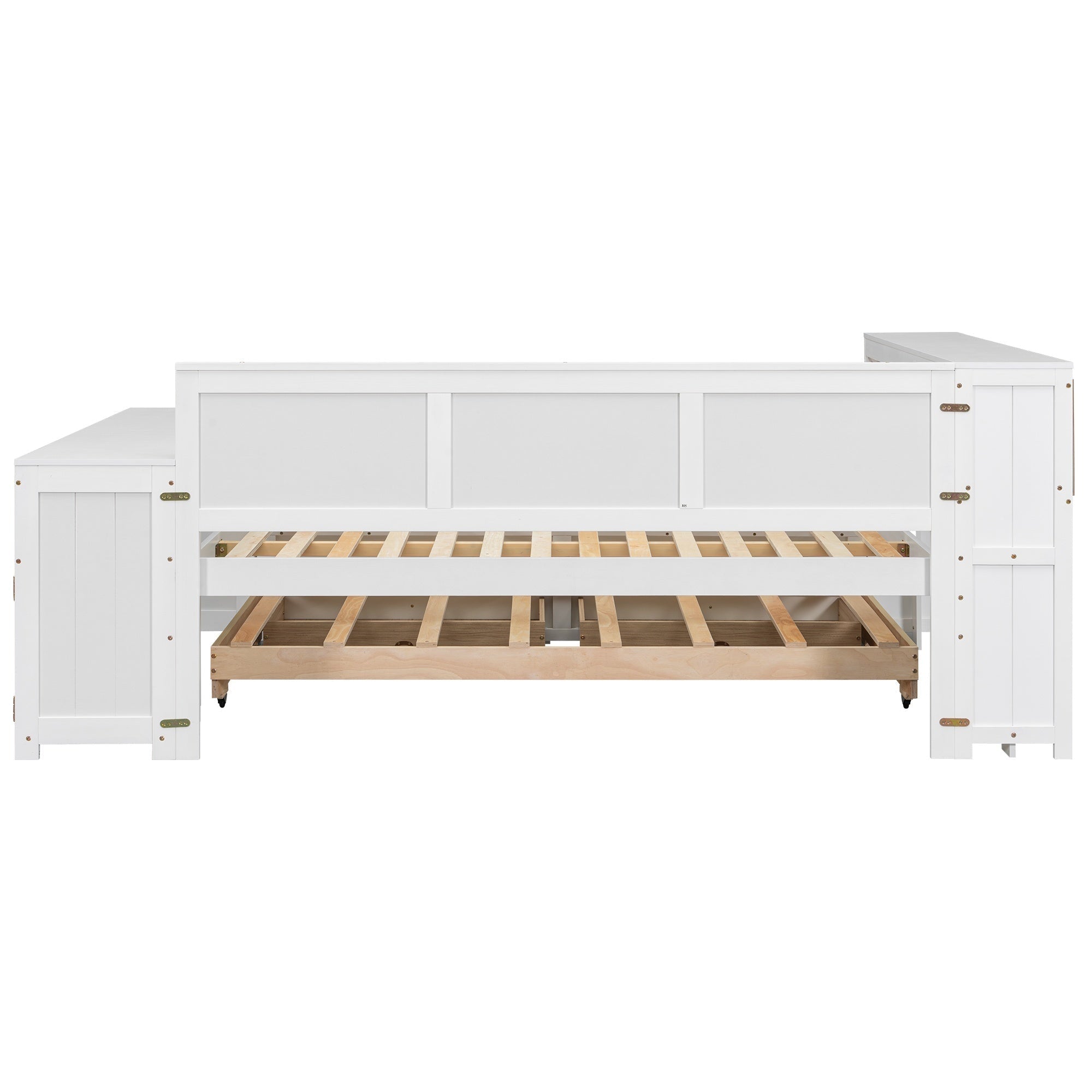 Bellemave® Full Corner Bed Frame, Full Size Captain beds with Storage Cabinets & Desk, Wood Daybed with Bookcase, Trundle & Drawers - Bellemave