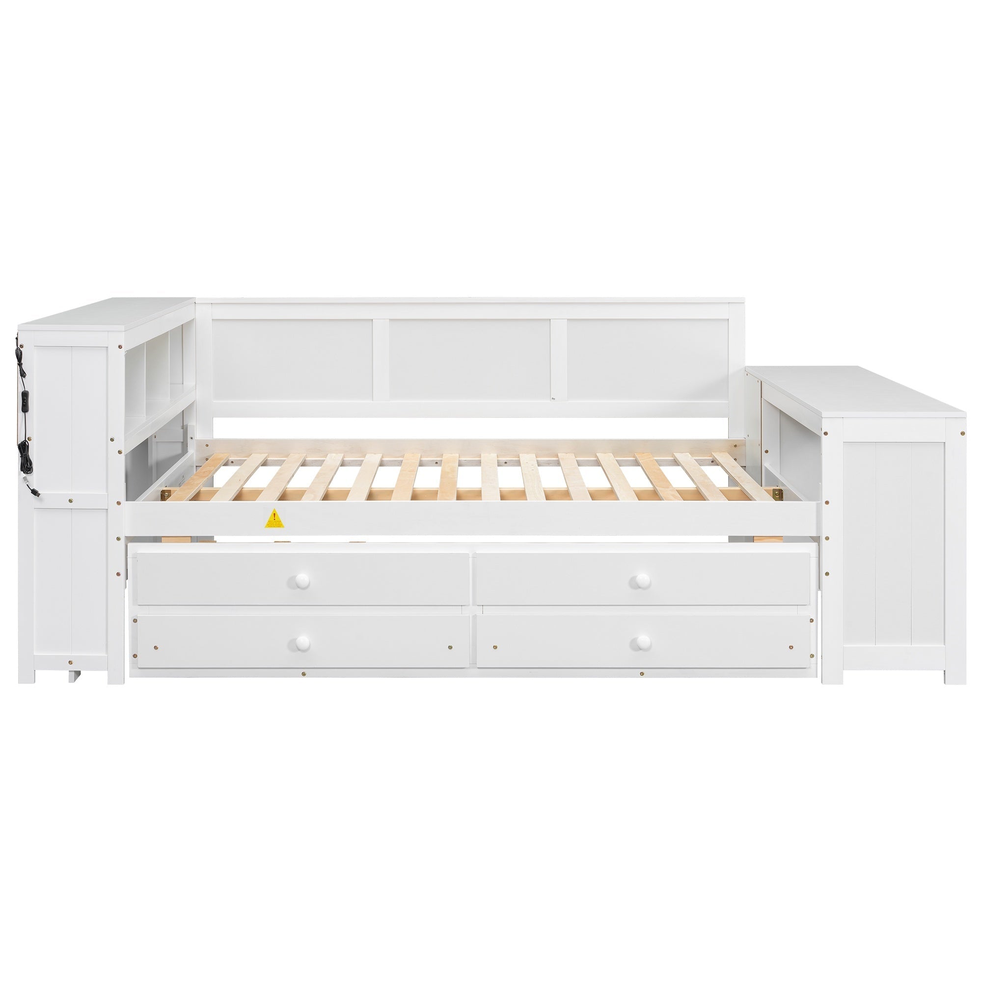 Bellemave® Full Corner Bed Frame, Full Size Captain beds with Storage Cabinets & Desk, Wood Daybed with Bookcase, Trundle & Drawers - Bellemave