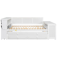 Bellemave® Full Corner Bed Frame, Full Size Captain beds with Storage Cabinets & Desk, Wood Daybed with Bookcase, Trundle & Drawers - Bellemave