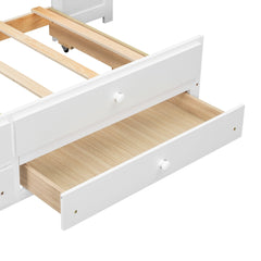 Bellemave® Full Corner Bed Frame, Full Size Captain beds with Storage Cabinets & Desk, Wood Daybed with Bookcase, Trundle & Drawers - Bellemave