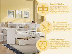 Bellemave® Full Corner Bed Frame, Full Size Corner Beds with Storage Cabinets and Desk, Wood Daybed with Bookcase and Drawers, White - Bellemave